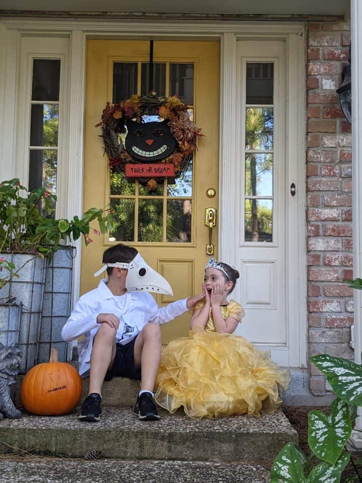 Halloween Front Door Kids in Costume